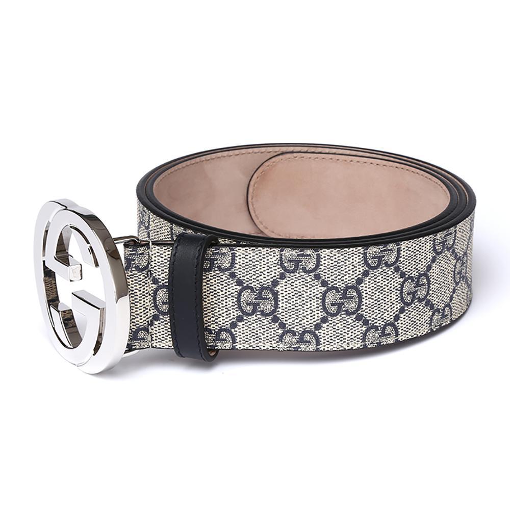 GUCCI ベルト メンズ GGスプリームキャンバス インターロッキングG バックル ベージュ×ブラウン