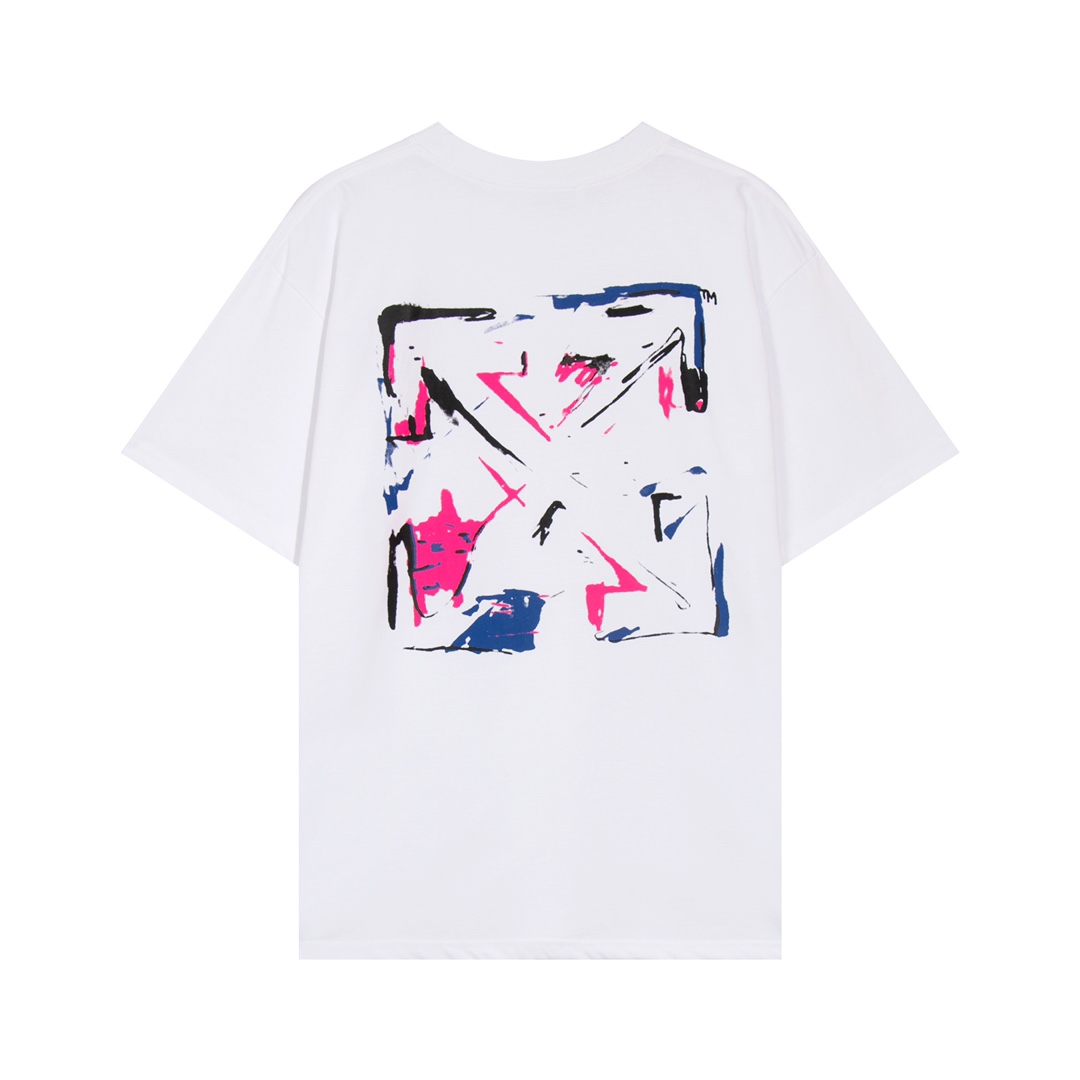 【2024】Off-White(オフホワイト)  半袖シャツ　Tシャツ 落書き矢じり　油絵 100％純綿生地　　快適　通気性が良い　シンプルの風格　かっこいい　白　黒　男女兼用