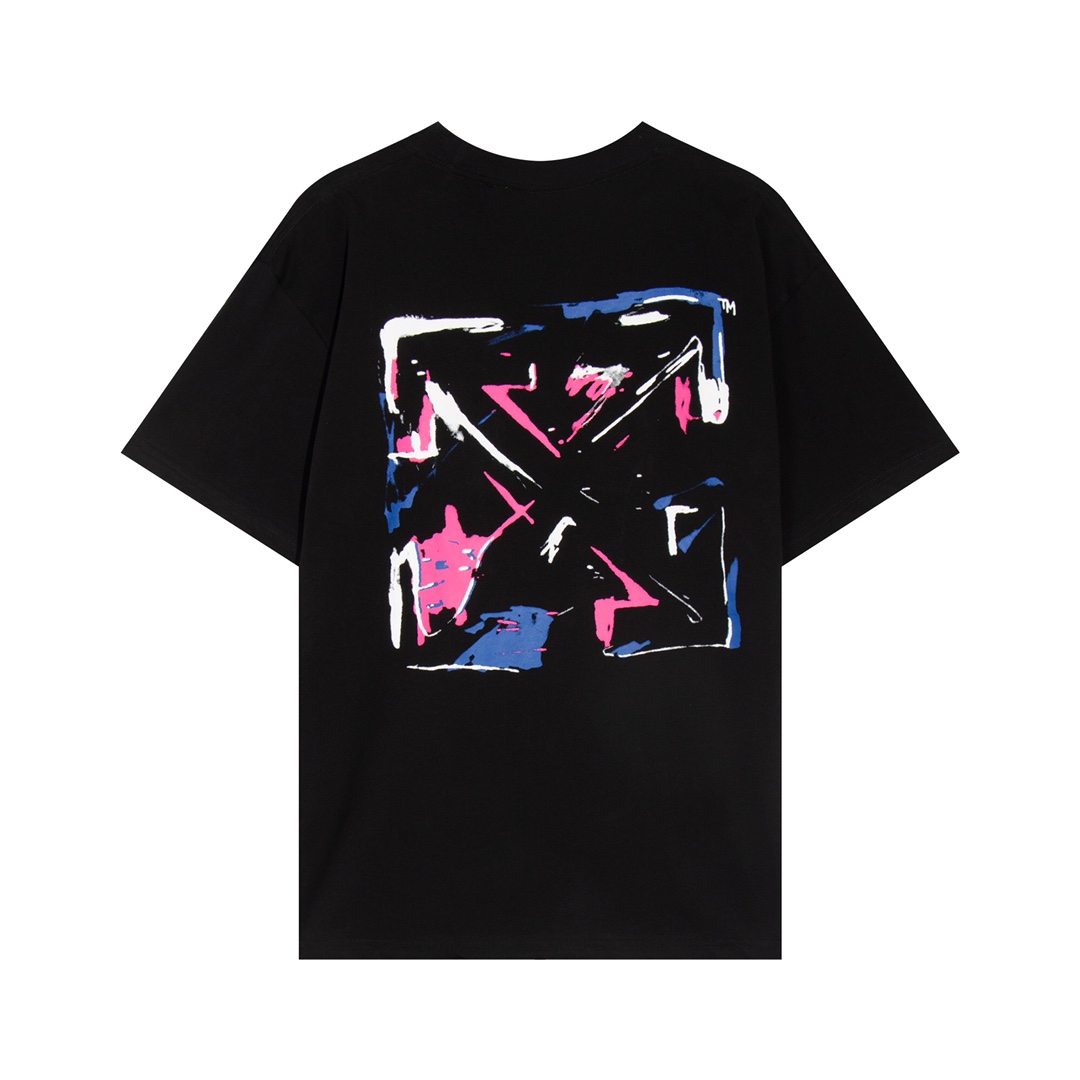 【2024】Off-White(オフホワイト)  半袖シャツ　Tシャツ 落書き矢じり　油絵 100％純綿生地　　快適　通気性が良い　シンプルの風格　かっこいい　白　黒　男女兼用