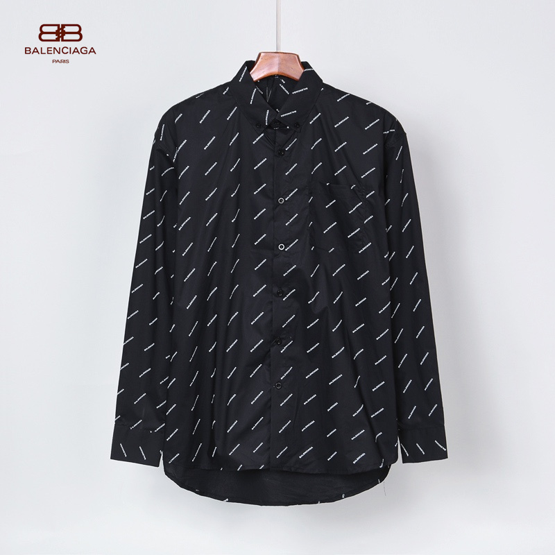 Balenciaga 春　長袖　シャツ　白　黒　ロゴ　アルファベットのプリント