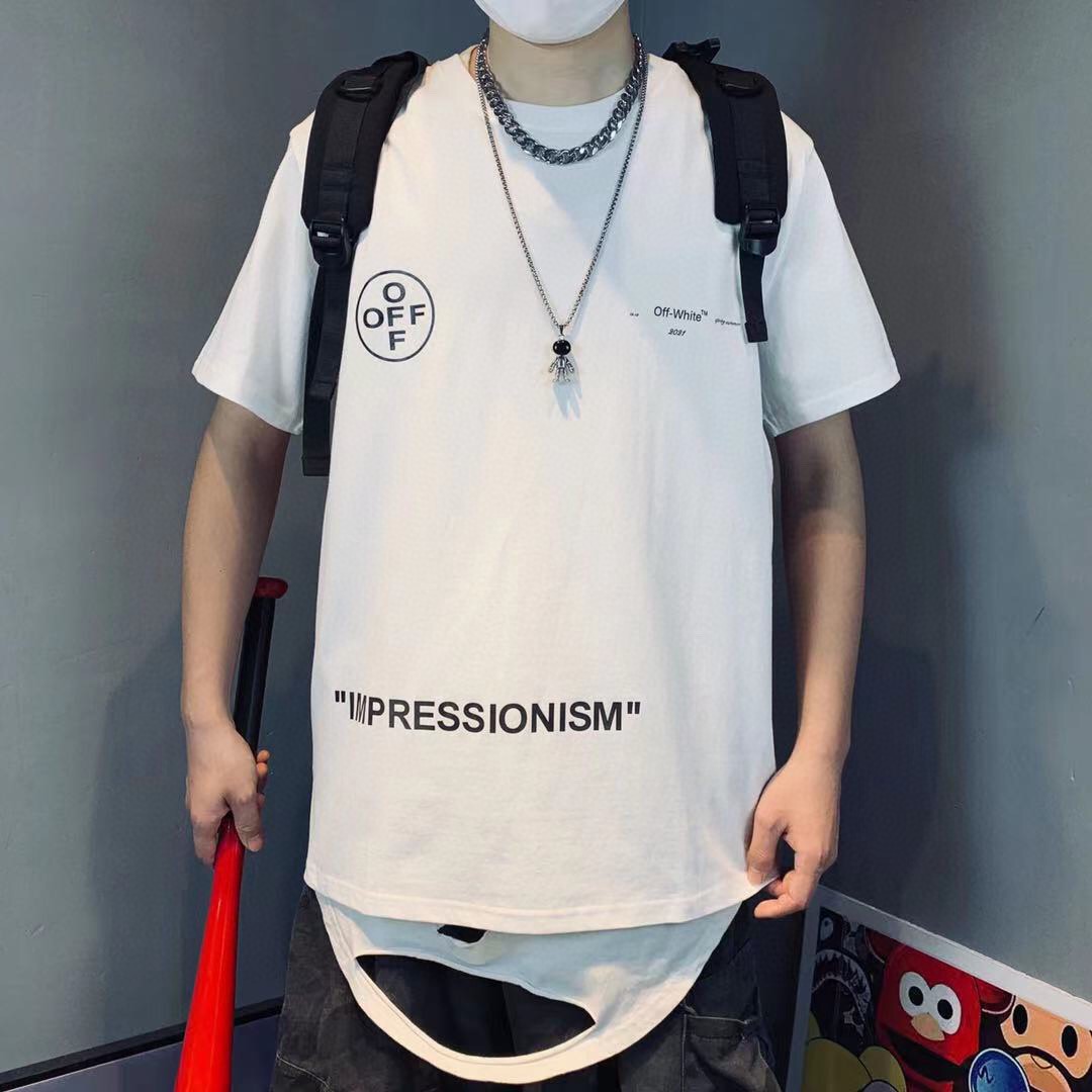【2024】Off-White(オフホワイト)  　半袖シャツ　Tシャツ   プリント　100％純綿生地　快適　通気性が良い　シンプルの風格　かっこいい　白　男女兼用