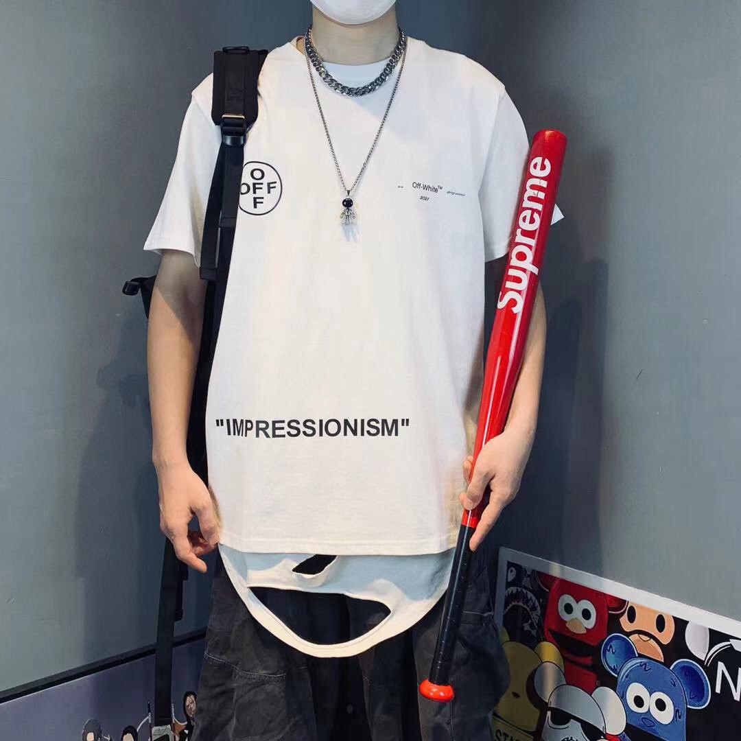 【2024】Off-White(オフホワイト)  　半袖シャツ　Tシャツ   プリント　100％純綿生地　快適　通気性が良い　シンプルの風格　かっこいい　白　男女兼用