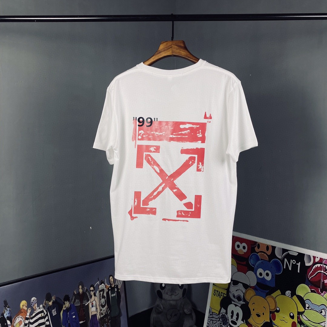 【2024】Off-White(オフホワイト)  　半袖シャツ　Tシャツ   プリント　100％純綿生地　快適　通気性が良い　シンプルの風格　かっこいい　白　男女兼用