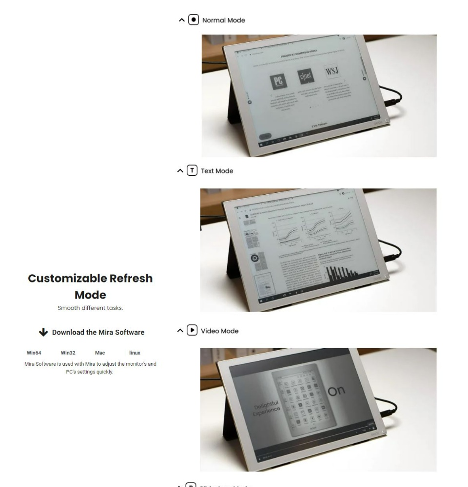 Onyx BOOX Mira 13.3 inch E Ink Monitor with Type-C & Mini