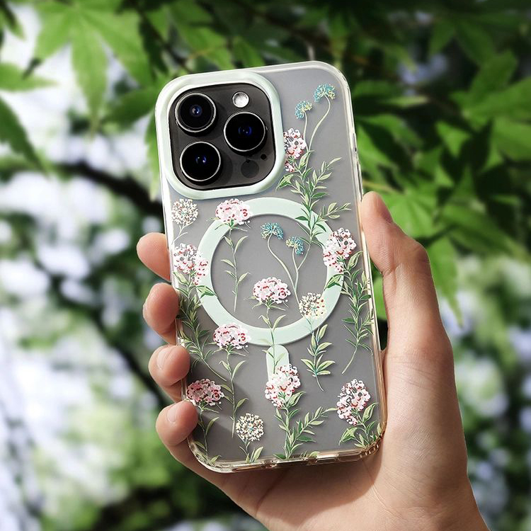 フローラル花柄クリア magsafe対応iPhoneケース