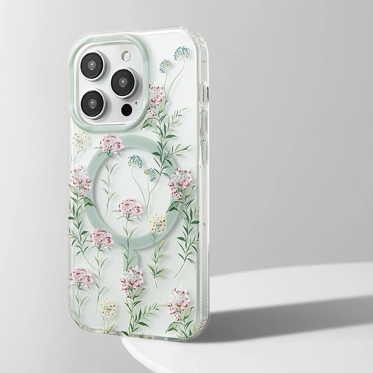 フローラル花柄クリア magsafe対応iPhoneケース