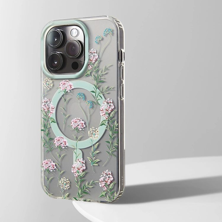 フローラル花柄クリア magsafe対応iPhoneケース