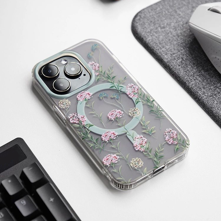 フローラル花柄クリア magsafe対応iPhoneケース