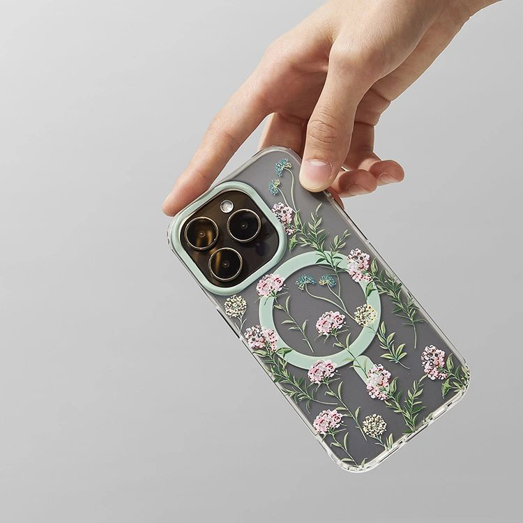 フローラル花柄クリア magsafe対応iPhoneケース