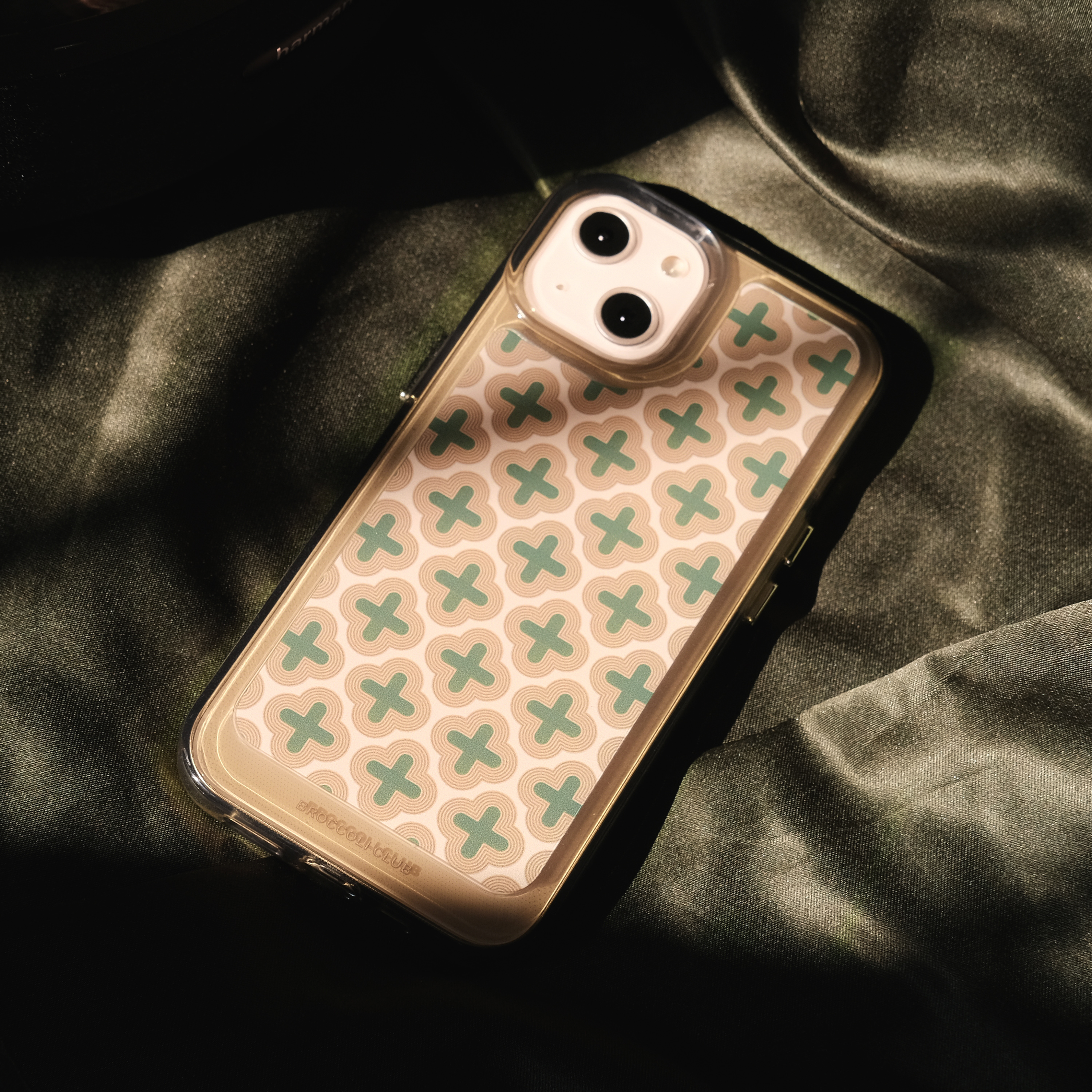 レトロクロス柄 キャラメル色 透明シリコンiPhoneケース-hmcase