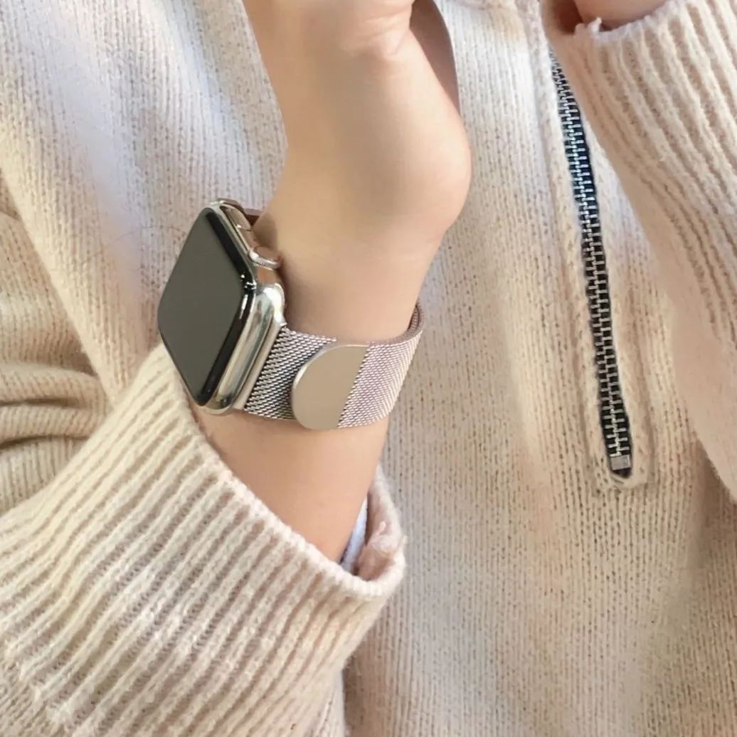 Apple Watch(41mm)ケース用 シルバー ミラネーゼループ - 金属ベルト
