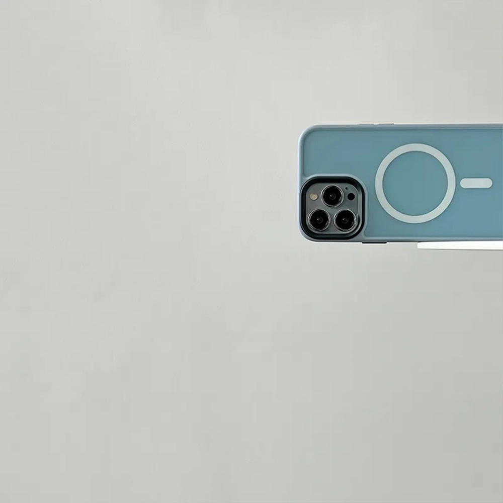 透明フロスト シリコーンフレーム耐衝撃MagSafe対応iPhone14ケース（シエラブルー）-hmcase