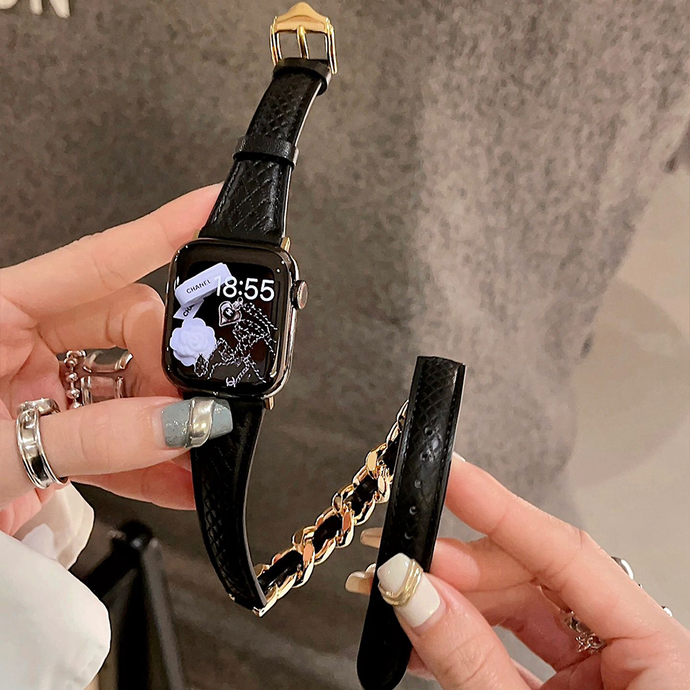 Apple Watch バンド レザー 42 44 45mm チェック レッド - レザーベルト