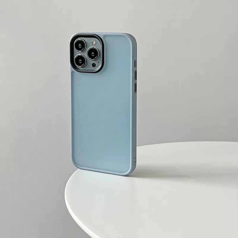 透明フロスト シリコーンフレーム耐衝撃MagSafe対応iPhone14ケース（シエラブルー）-hmcase