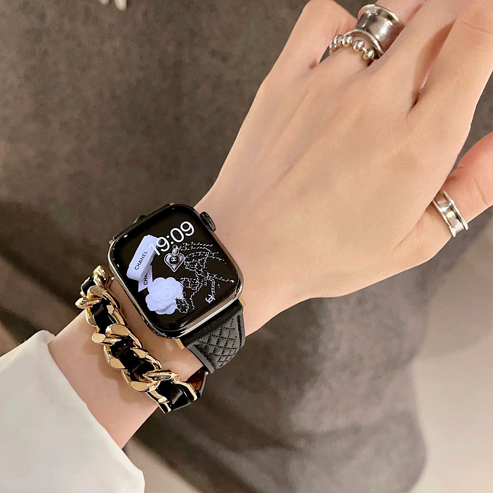 Apple Watch バンド レザー 42 44 45mm チェック レッド - レザーベルト
