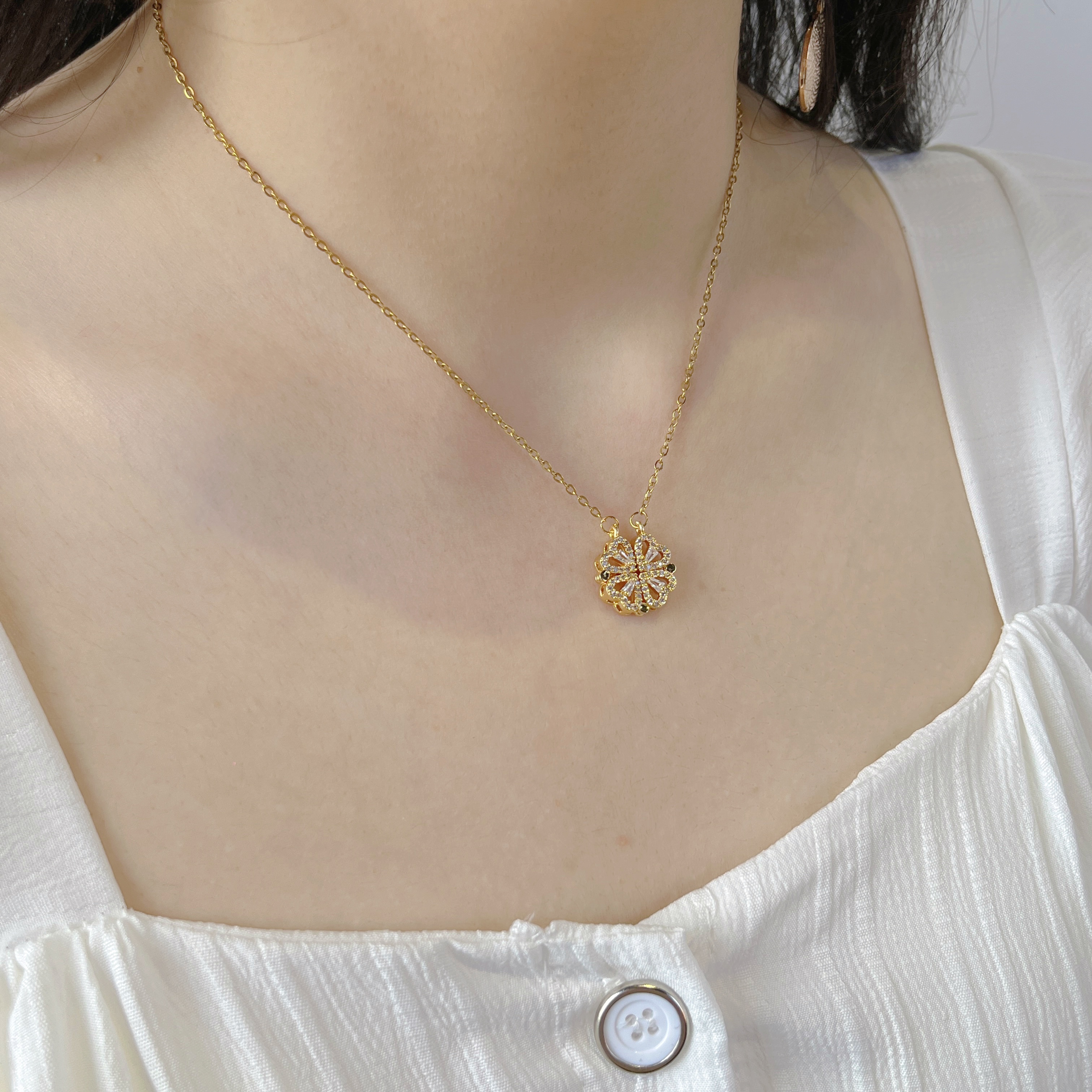 爱心四叶金项链