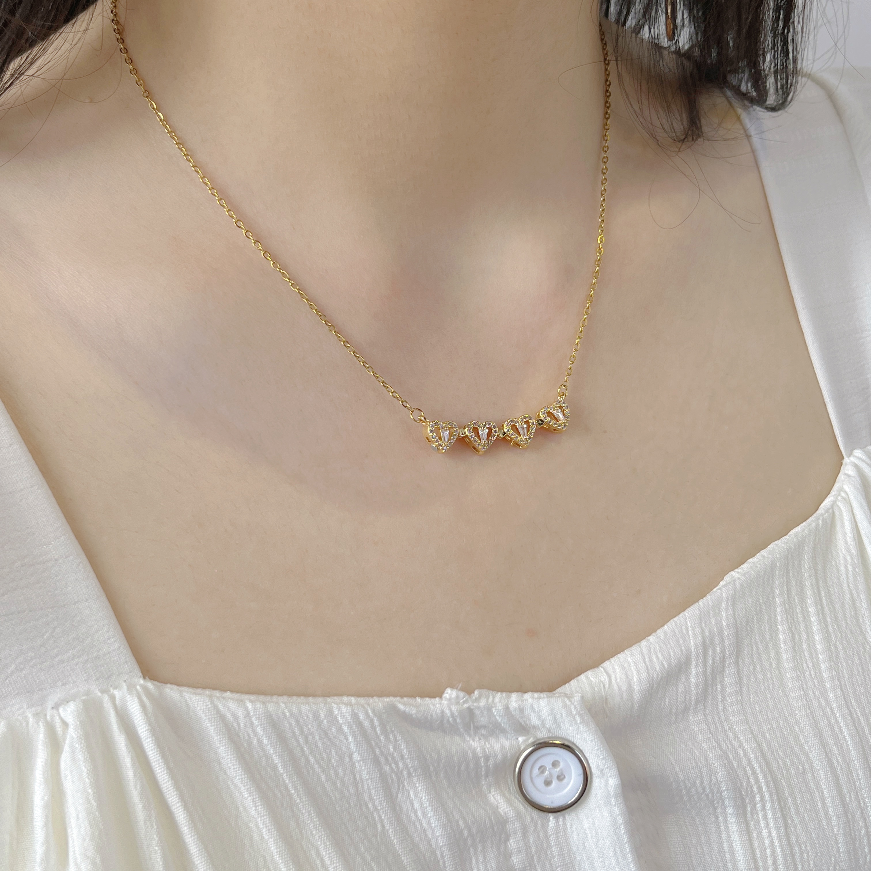 爱心四叶金项链