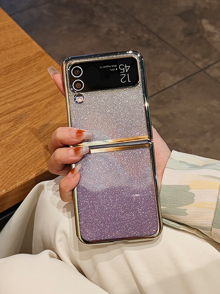 เหมาะสำหรับ Samsung Z Flip4/3 แฟชั่นเคสโทรศัพท์มือถือไล่ระดับสีด้วยไฟฟ้า