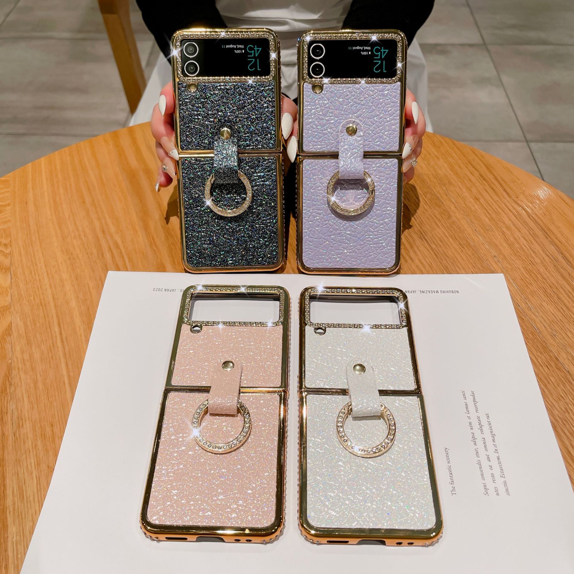 สำหรับ Samsung Z Flip4/3 คลาสสิกแฟชั่นเคสโทรศัพท์ rhinestone ชุบด้วยไฟฟ้า