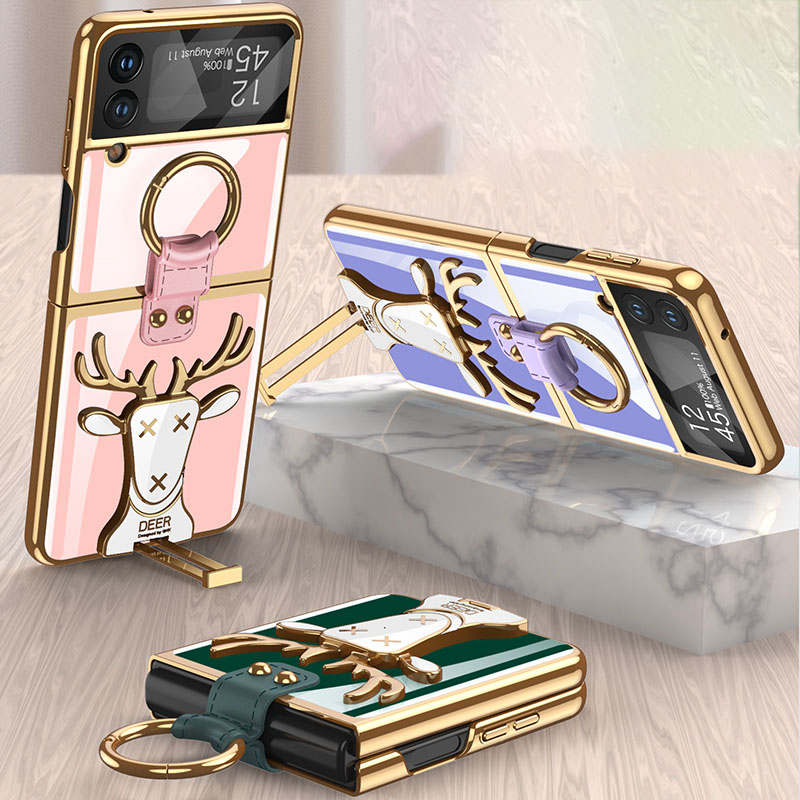 เคสโทรศัพท์แบบแหวน NEW ELK STAND PLATING สำหรับ SAMSUNG GALAXY Z FLIP4/FLIP3 5G