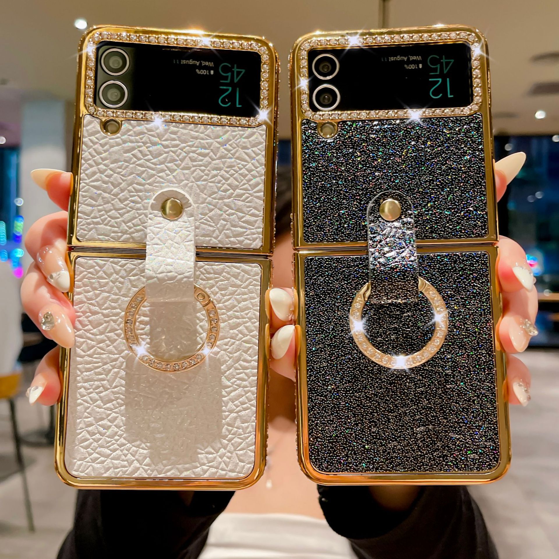 สำหรับ Samsung Z Flip4/3 คลาสสิกแฟชั่นเคสโทรศัพท์ rhinestone ชุบด้วยไฟฟ้า