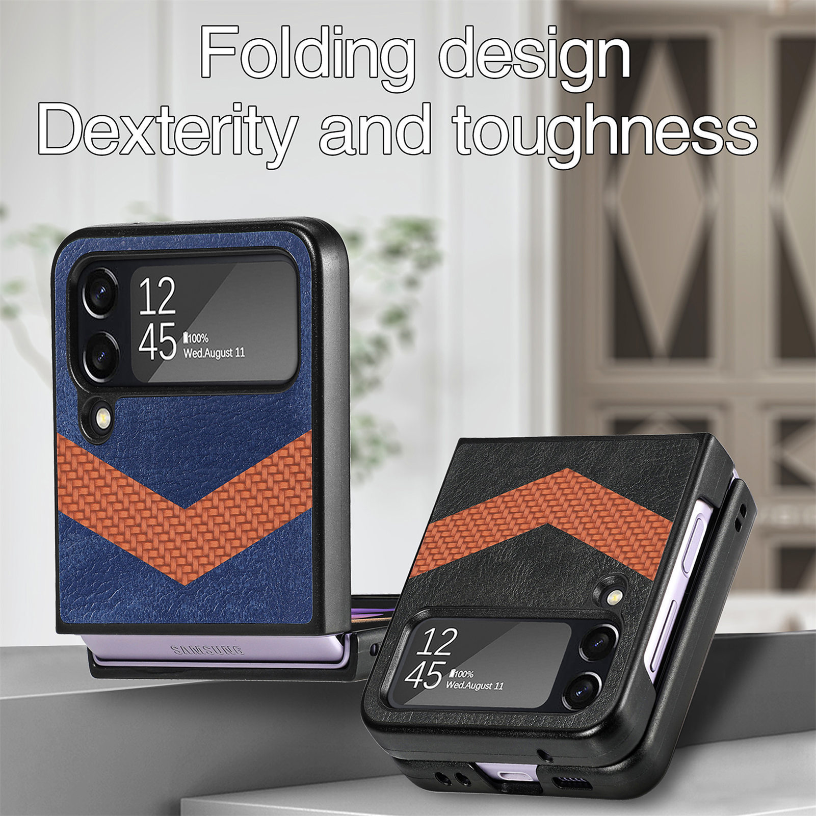 เหมาะสำหรับ Samsung Z Flip4/3 เคสโทรศัพท์สีตัดกันแฟชั่นใหม่