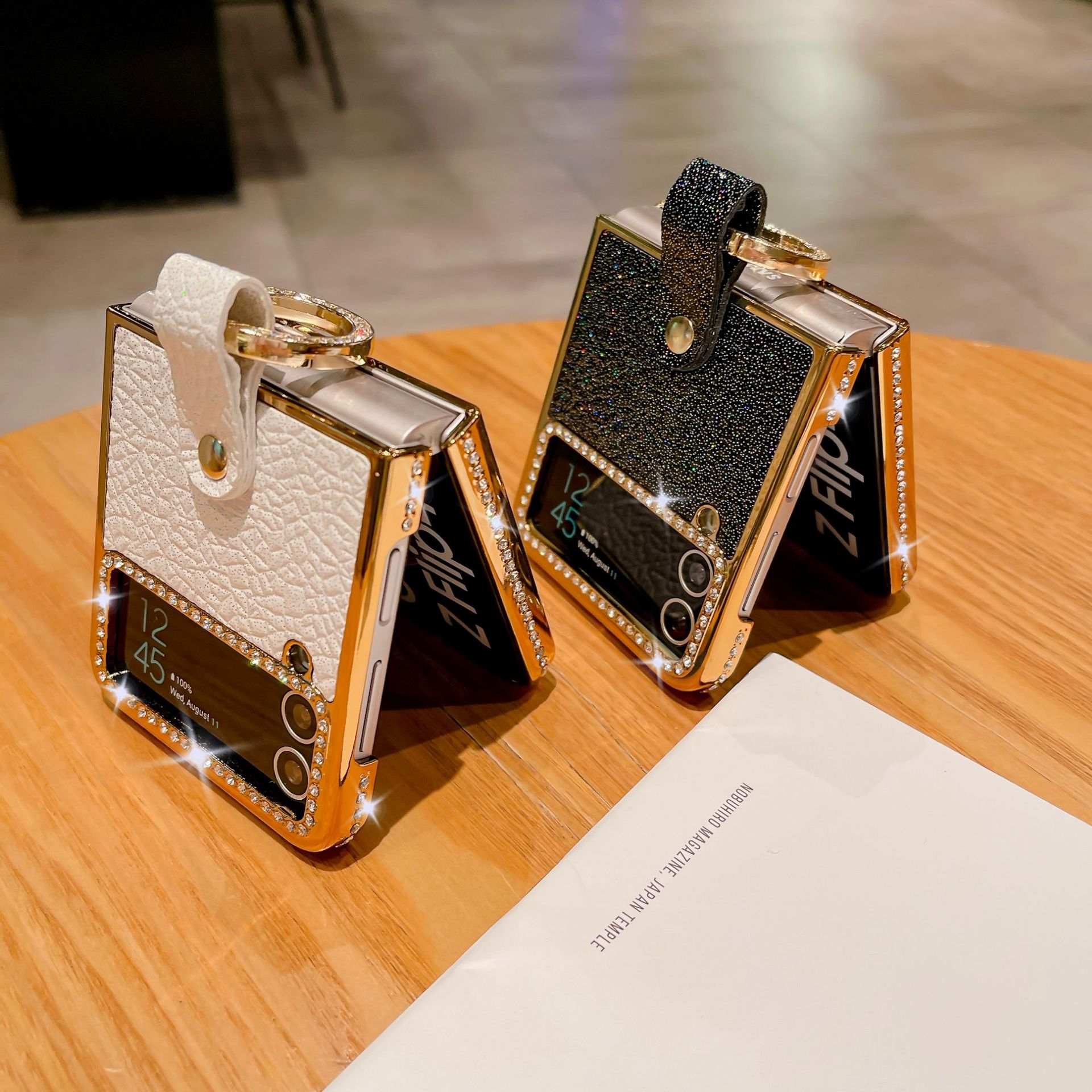 สำหรับ Samsung Z Flip4/3 คลาสสิกแฟชั่นเคสโทรศัพท์ rhinestone ชุบด้วยไฟฟ้า