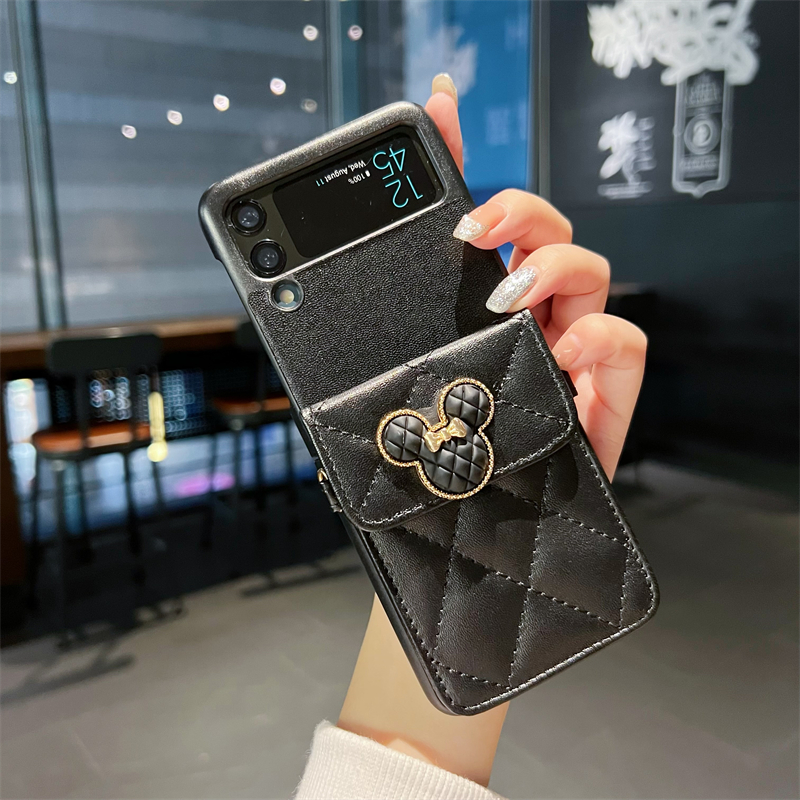 สำหรับ Samsung Z Flip4/3 เคสแฟชั่นสไตล์มิกกี้พร้อมที่ใส่บัตร