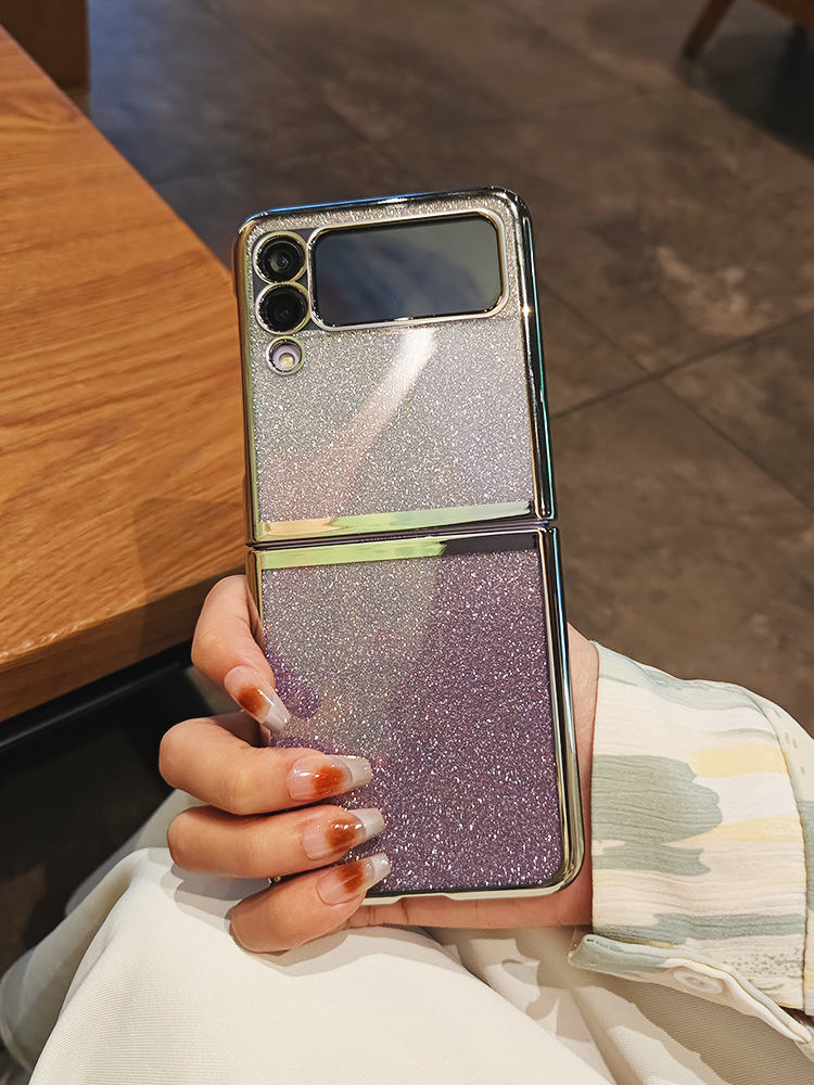 เหมาะสำหรับ Samsung Z Flip4/3 แฟชั่นเคสโทรศัพท์มือถือไล่ระดับสีด้วยไฟฟ้า