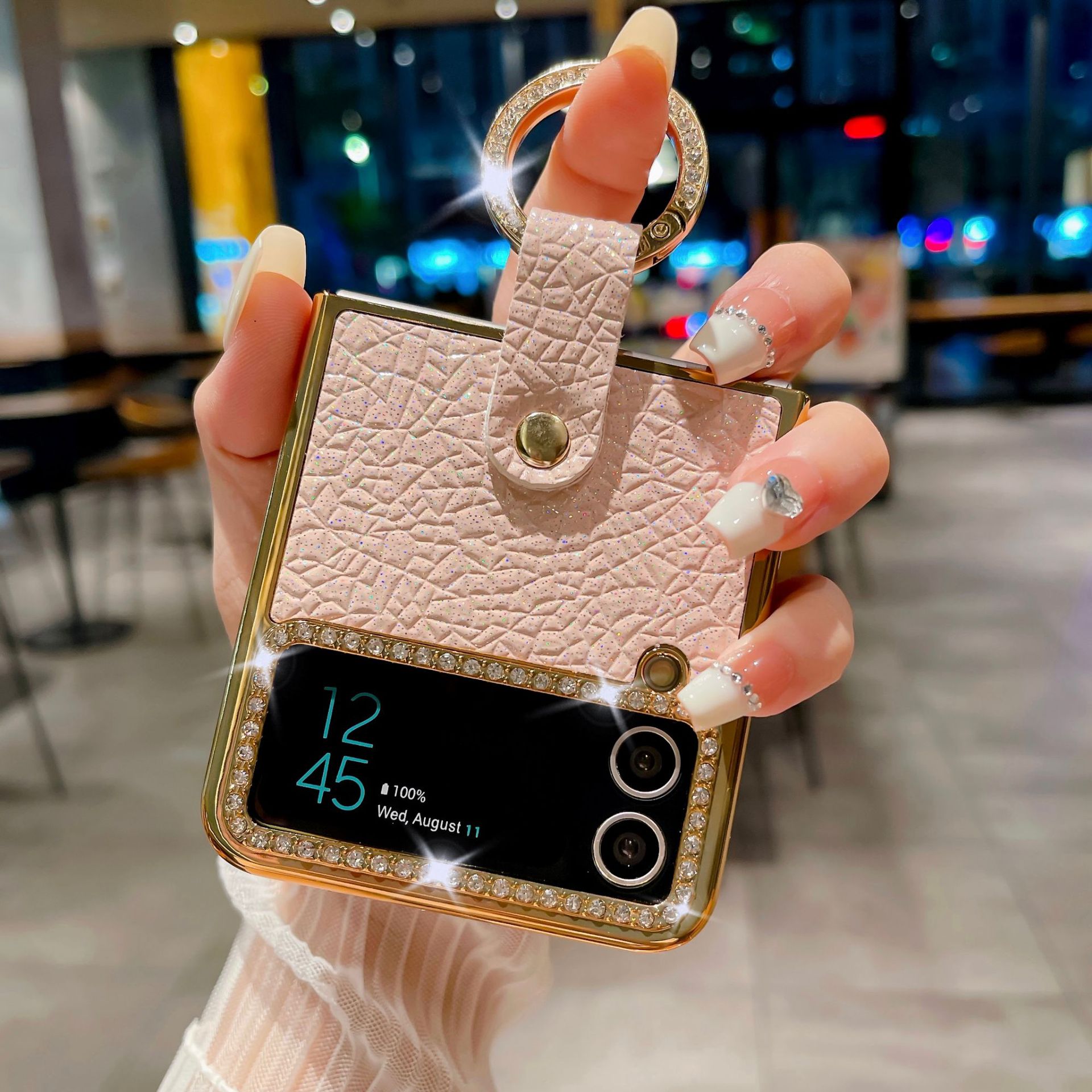 สำหรับ Samsung Z Flip4/3 คลาสสิกแฟชั่นเคสโทรศัพท์ rhinestone ชุบด้วยไฟฟ้า