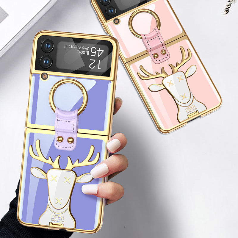 เคสโทรศัพท์แบบแหวน NEW ELK STAND PLATING สำหรับ SAMSUNG GALAXY Z FLIP4/FLIP3 5G