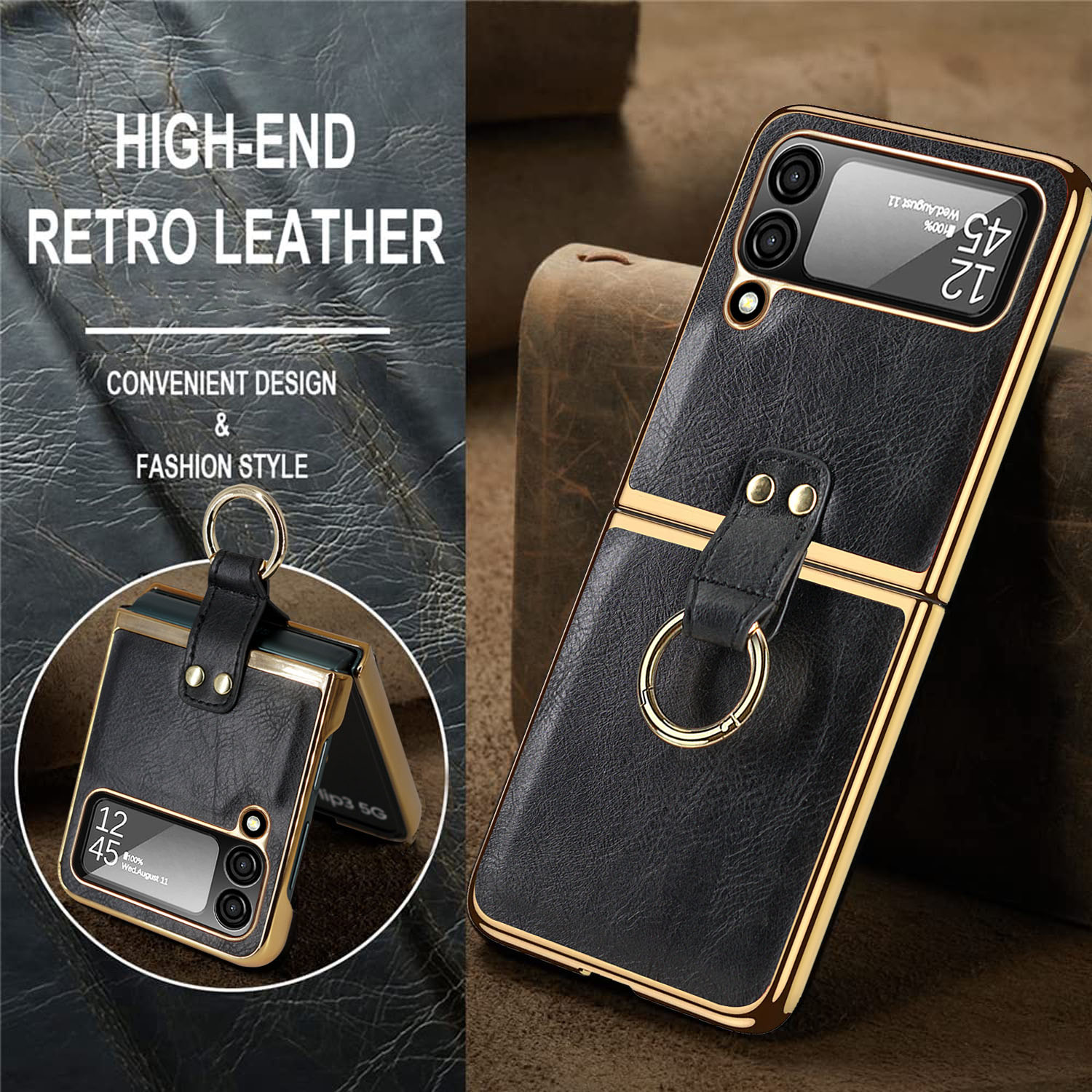 เหมาะสำหรับ Samsung Z Flip4/3 เคสโทรศัพท์หนังระดับไฮเอนด์ใหม่