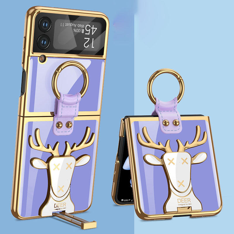 เคสโทรศัพท์แบบแหวน NEW ELK STAND PLATING สำหรับ SAMSUNG GALAXY Z FLIP4/FLIP3 5G