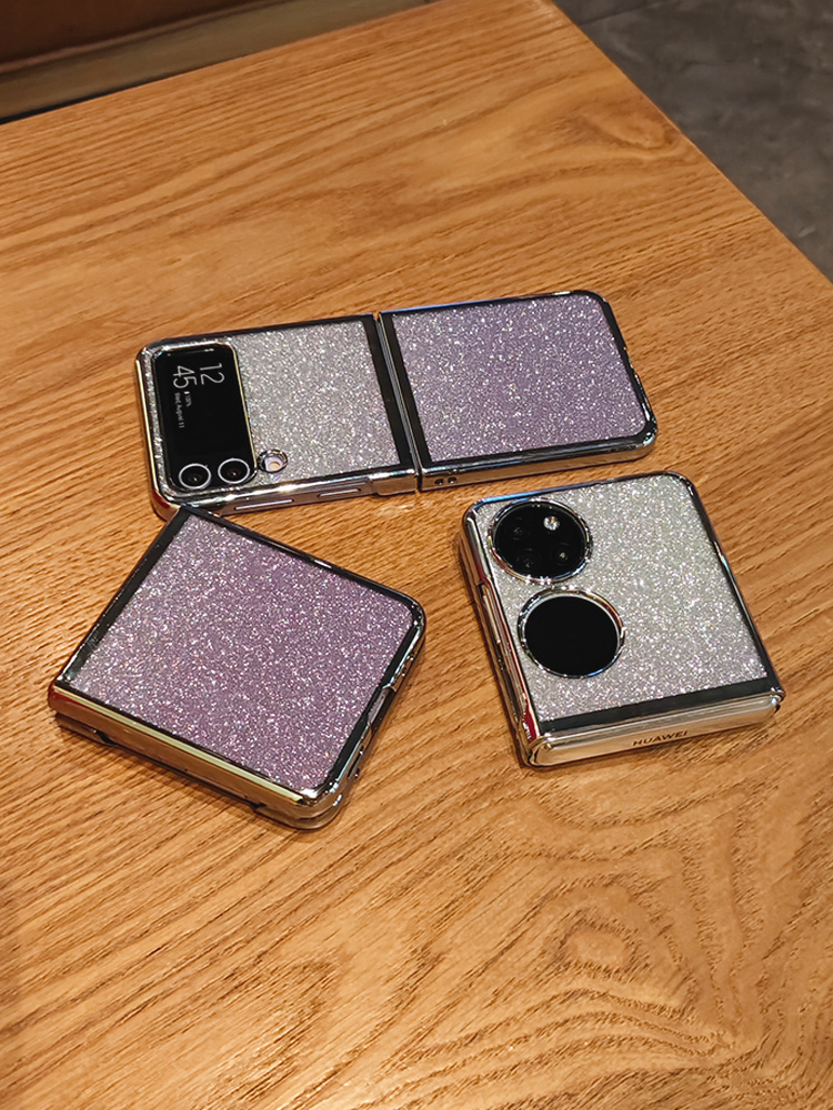 เหมาะสำหรับ Samsung Z Flip4/3 แฟชั่นเคสโทรศัพท์มือถือไล่ระดับสีด้วยไฟฟ้า