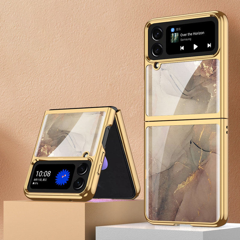 เหมาะสำหรับ Samsung Z Flip3/4 เคสโทรศัพท์มือถือแบบรวมทุกอย่างที่ป้องกันการแตกของกระจกชุบด้วยไฟฟ้า