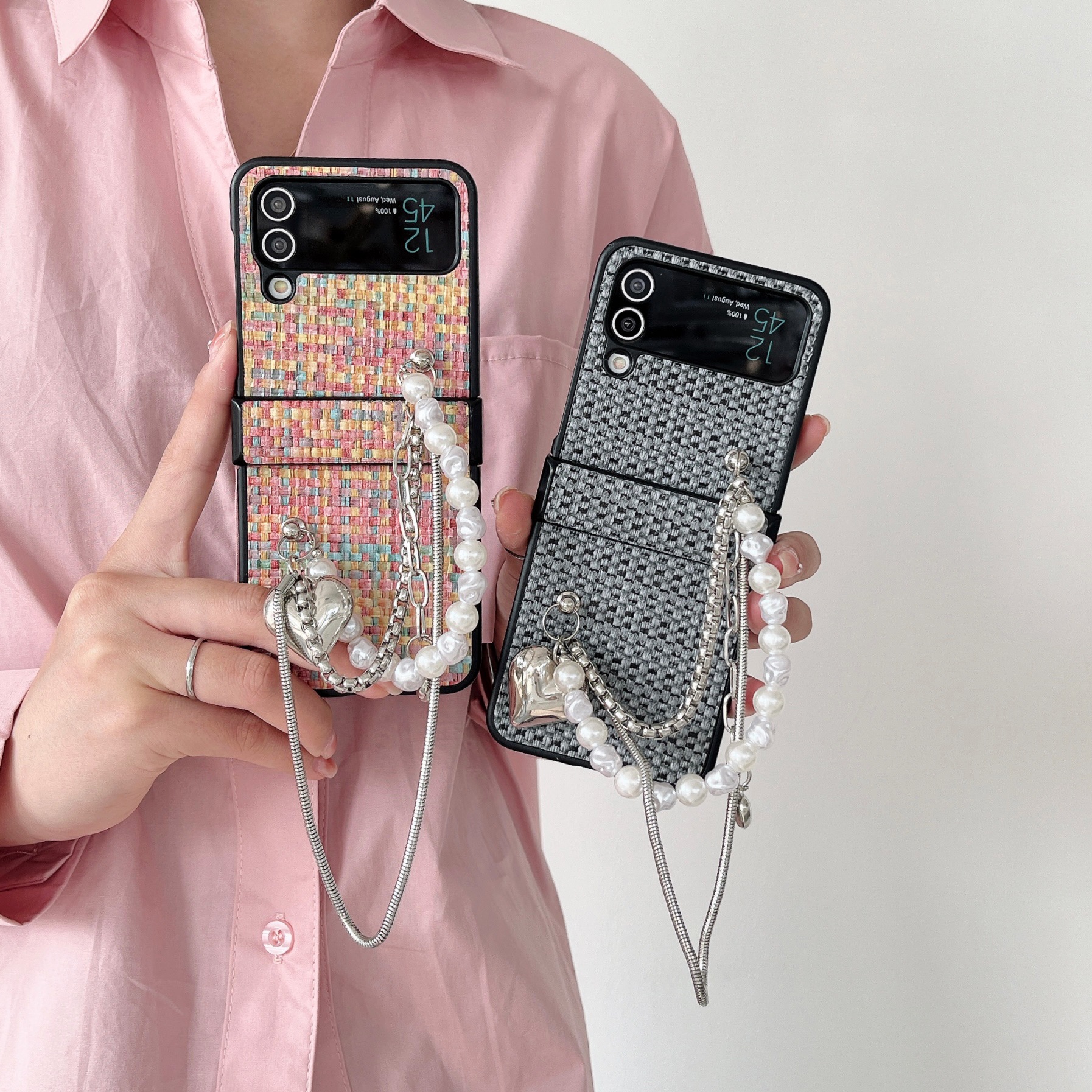 บานพับป้องกันสำหรับ Samsung Z Flip4/3 เคสโทรศัพท์แบบทอที่สร้างสรรค์และมีสไตล์