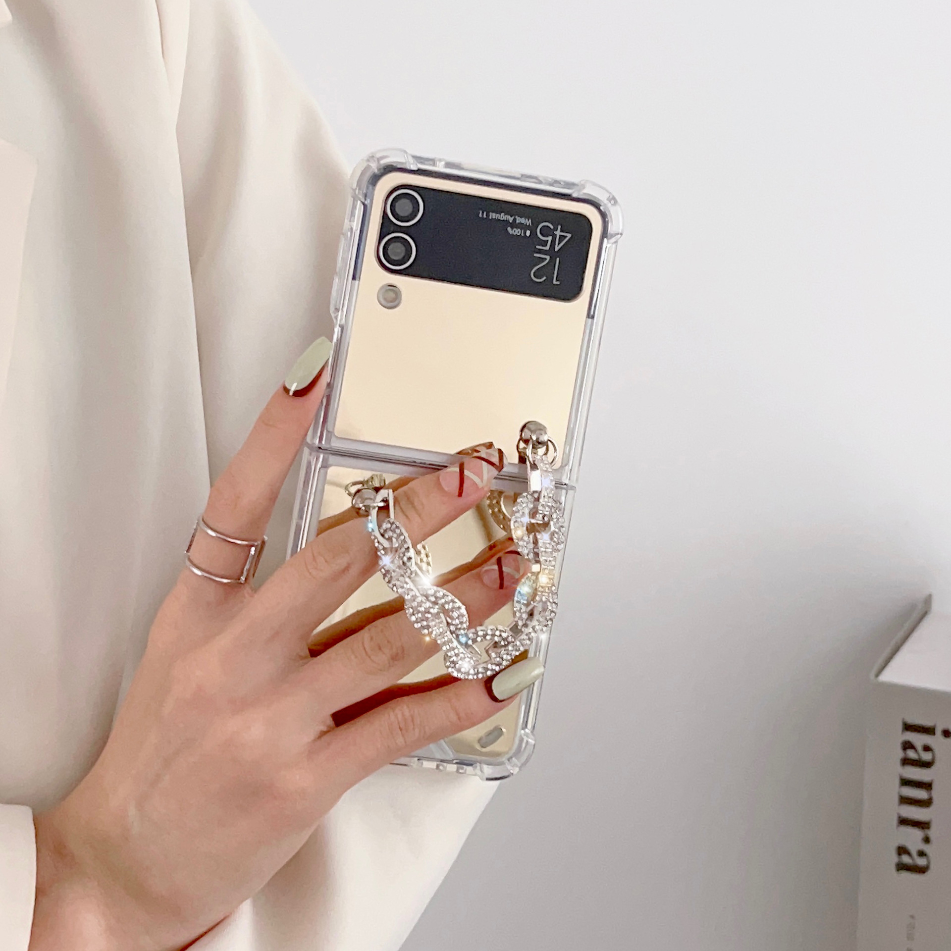 เหมาะสำหรับ Samsung Z Flip3/4 สร้อยข้อมือ rhinestone ใหม่รวมทุกอย่างเคสโทรศัพท์มือถือแบบหล่น