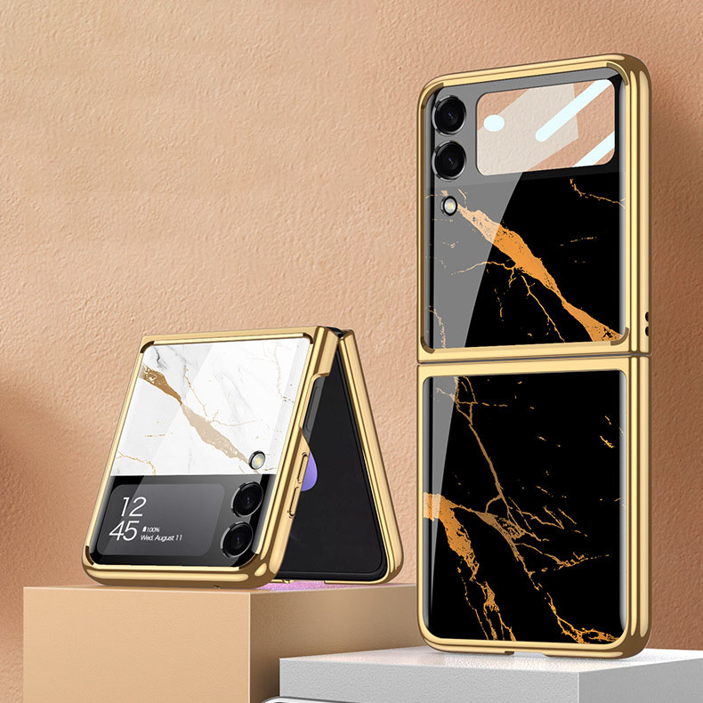 เหมาะสำหรับ Samsung Z Flip3/4 เคสโทรศัพท์มือถือแบบรวมทุกอย่างที่ป้องกันการแตกของกระจกชุบด้วยไฟฟ้า