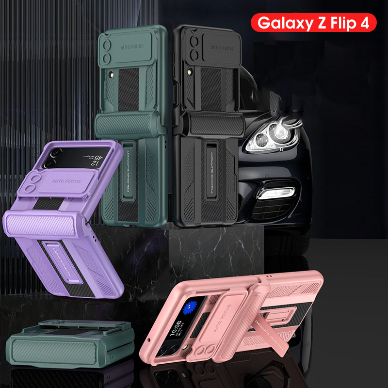เหมาะสำหรับ Samsung Z Flip3/4 เคสโทรศัพท์มือถือกันกระแทกเกราะพร้อมกรอบรองรับโทรศัพท์มือถือ