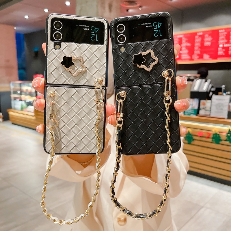 เหมาะสำหรับ Samsung Z Flip4/3 แฟชั่นทอรูปแบบป้องกันการหล่นเคสโทรศัพท์มือถือ