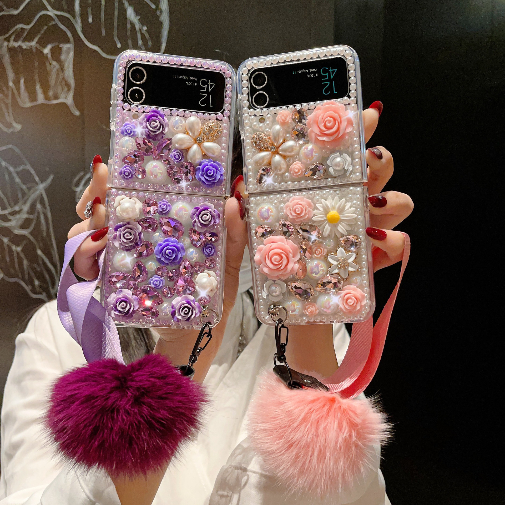 สำหรับ Samsung Z Flip4/3 แฟชั่นเคสโทรศัพท์ Rhinestone