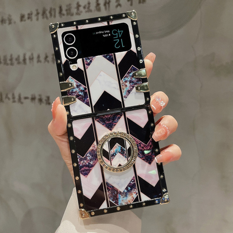 เหมาะสำหรับ Samsung Z Flip4/3 เคสโทรศัพท์ลายหินอ่อนแฟชั่นใหม่พร้อมที่วางโทรศัพท์