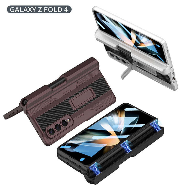 เหมาะสำหรับเคสโทรศัพท์มือถือแฟชั่นสำหรับธุรกิจ Samsung Z Fold4/3 พร้อมช่องเสียบปากกาและฟิล์มกระจกนิรภัยที่วางโทรศัพท์มือถือ