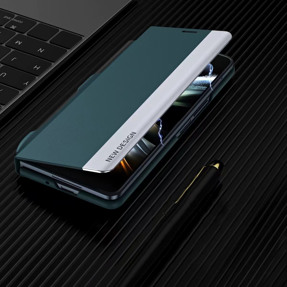 ใช้งานร่วมกับ Samsung Z Fold4/3 Leather Magnetic Flip Cover Phone Case พร้อมช่องใส่ปากกาและปากกา SPEN