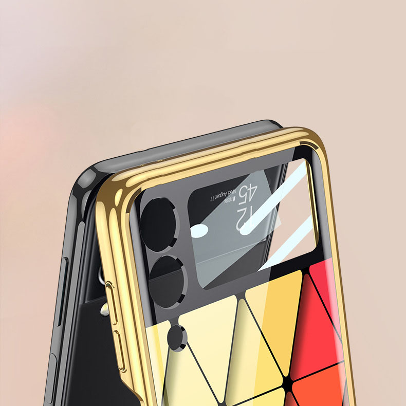 เหมาะสำหรับ Samsung Z Flip3/4 เคสโทรศัพท์มือถือแบบรวมทุกอย่างที่ป้องกันการแตกของกระจกชุบด้วยไฟฟ้า