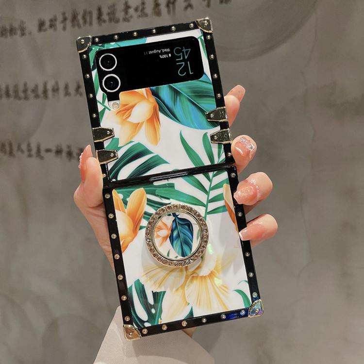 เหมาะสำหรับ Samsung Z Flip4/3 เคสโทรศัพท์ลายหินอ่อนแฟชั่นใหม่พร้อมที่วางโทรศัพท์
