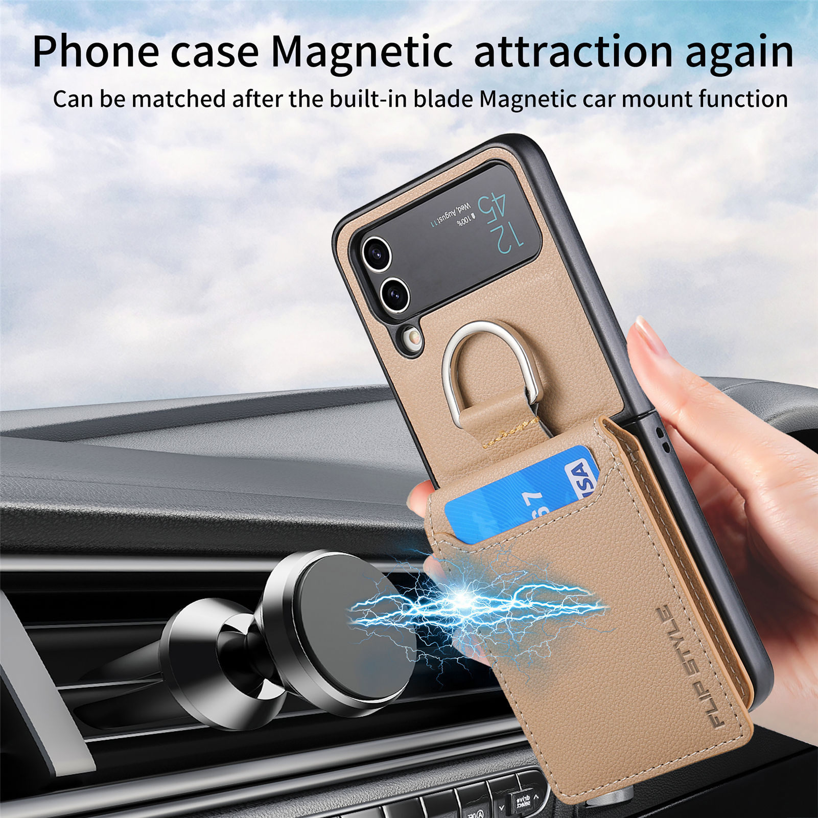 Samsung Z Flip4/3 เคสแฟชั่นใหม่พร้อมที่ใส่แหวนและการ์ด