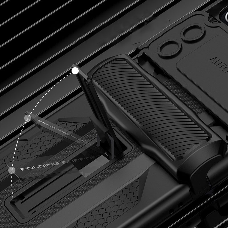 เหมาะสำหรับ Samsung Z Flip3/4 เคสโทรศัพท์มือถือกันกระแทกเกราะพร้อมกรอบรองรับโทรศัพท์มือถือ