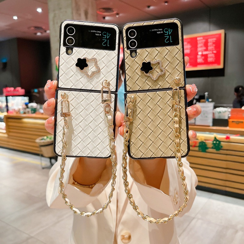 เหมาะสำหรับ Samsung Z Flip4/3 แฟชั่นทอรูปแบบป้องกันการหล่นเคสโทรศัพท์มือถือ