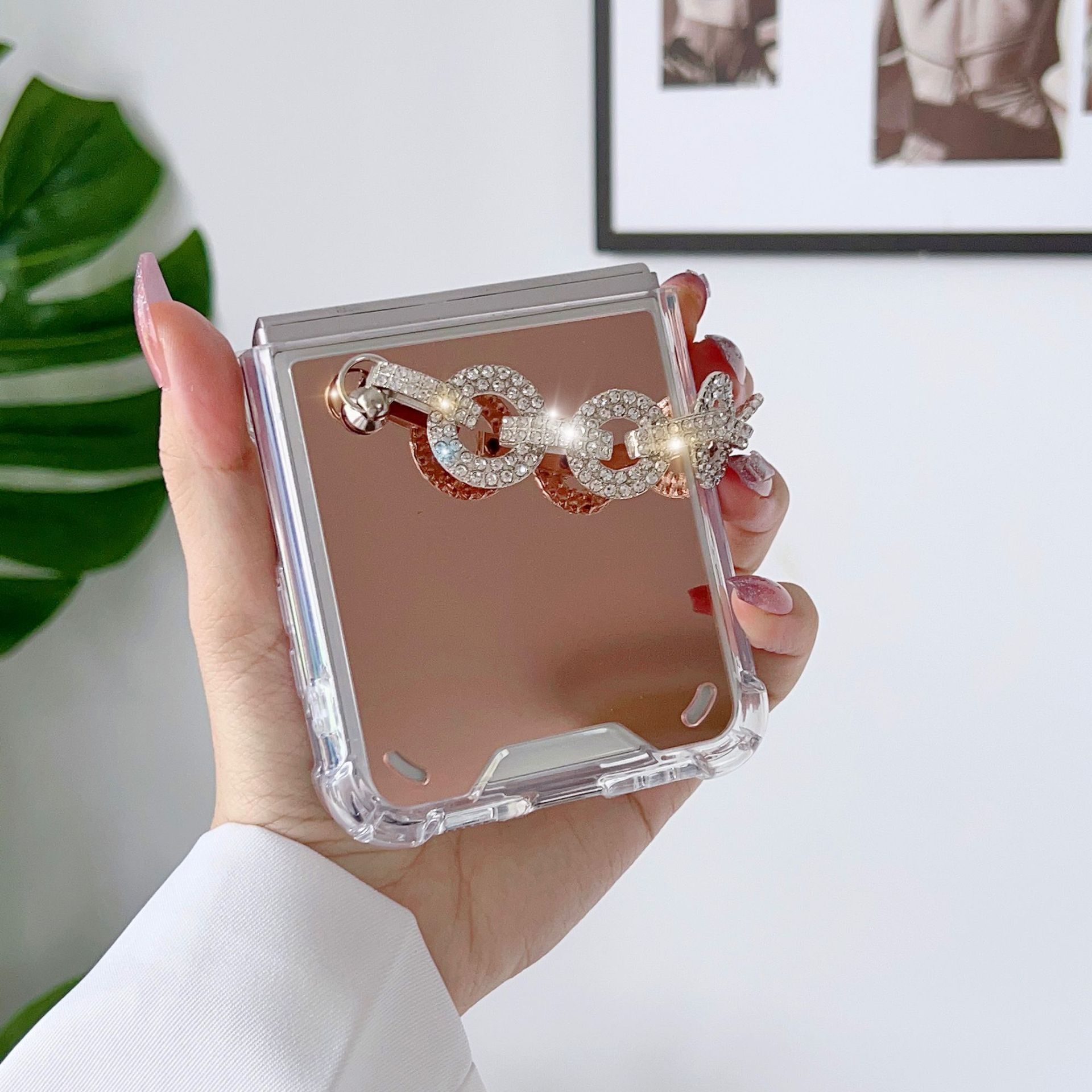 เหมาะสำหรับ Samsung Z Flip3/4 สร้อยข้อมือ rhinestone ใหม่รวมทุกอย่างเคสโทรศัพท์มือถือแบบหล่น